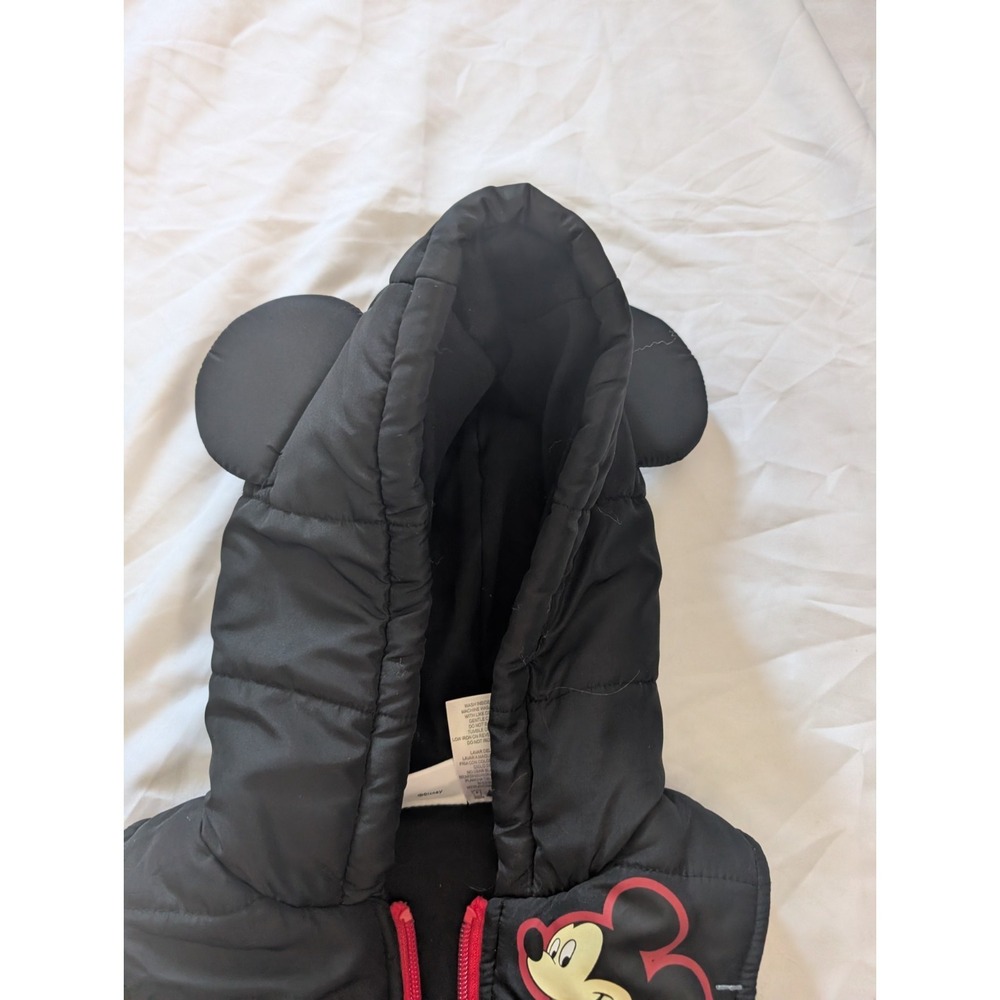 Disney Boys 2T Mickey Mouse Black Puffer Vest With Mouse Ears Hoodie - Picture 3 of 6